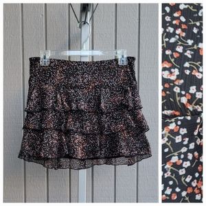 Tiered Ruffle Floral Mini Skirt | Women's M black, orange, white EUC